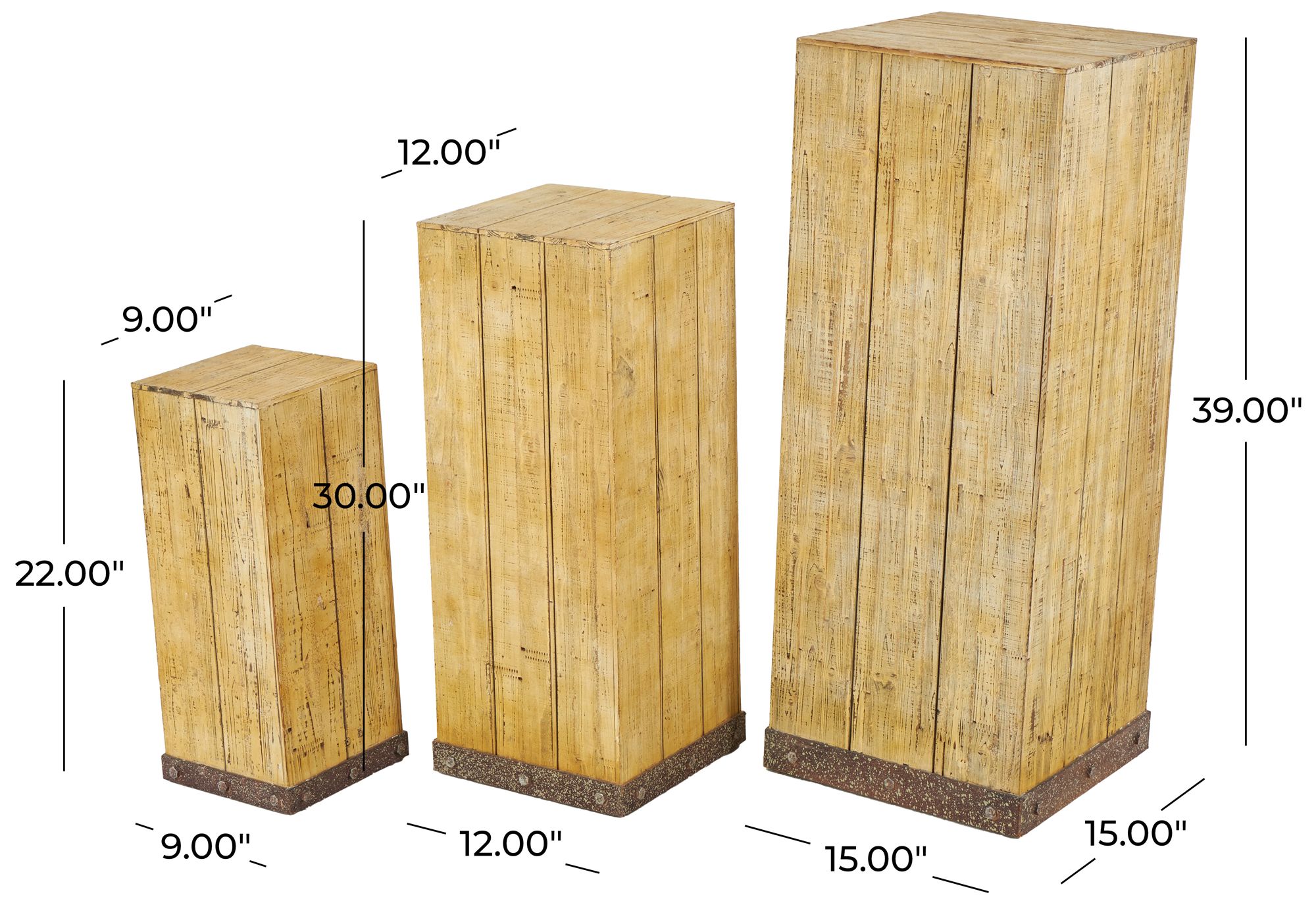 Image 7 Brown Wood Rustic Pedestal Table, S/3 39", 30", 22"H more views