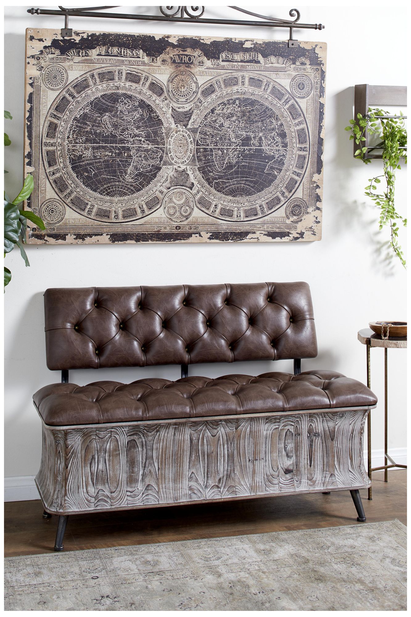 Image 3 Brown Wood Rustic Storage Bench, 47" x 20" x 32" more views