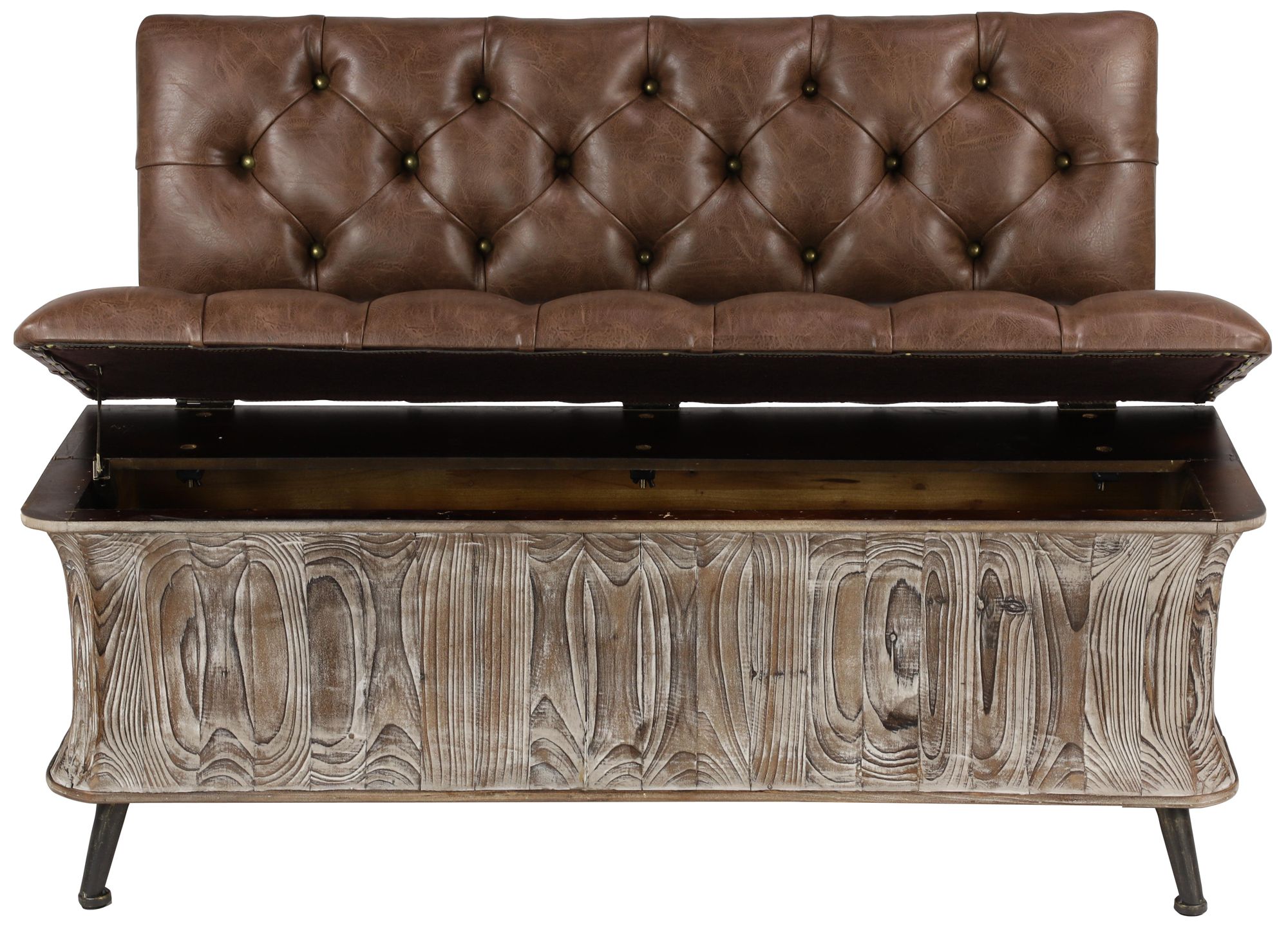 Image 5 Brown Wood Rustic Storage Bench, 47" x 20" x 32" more views