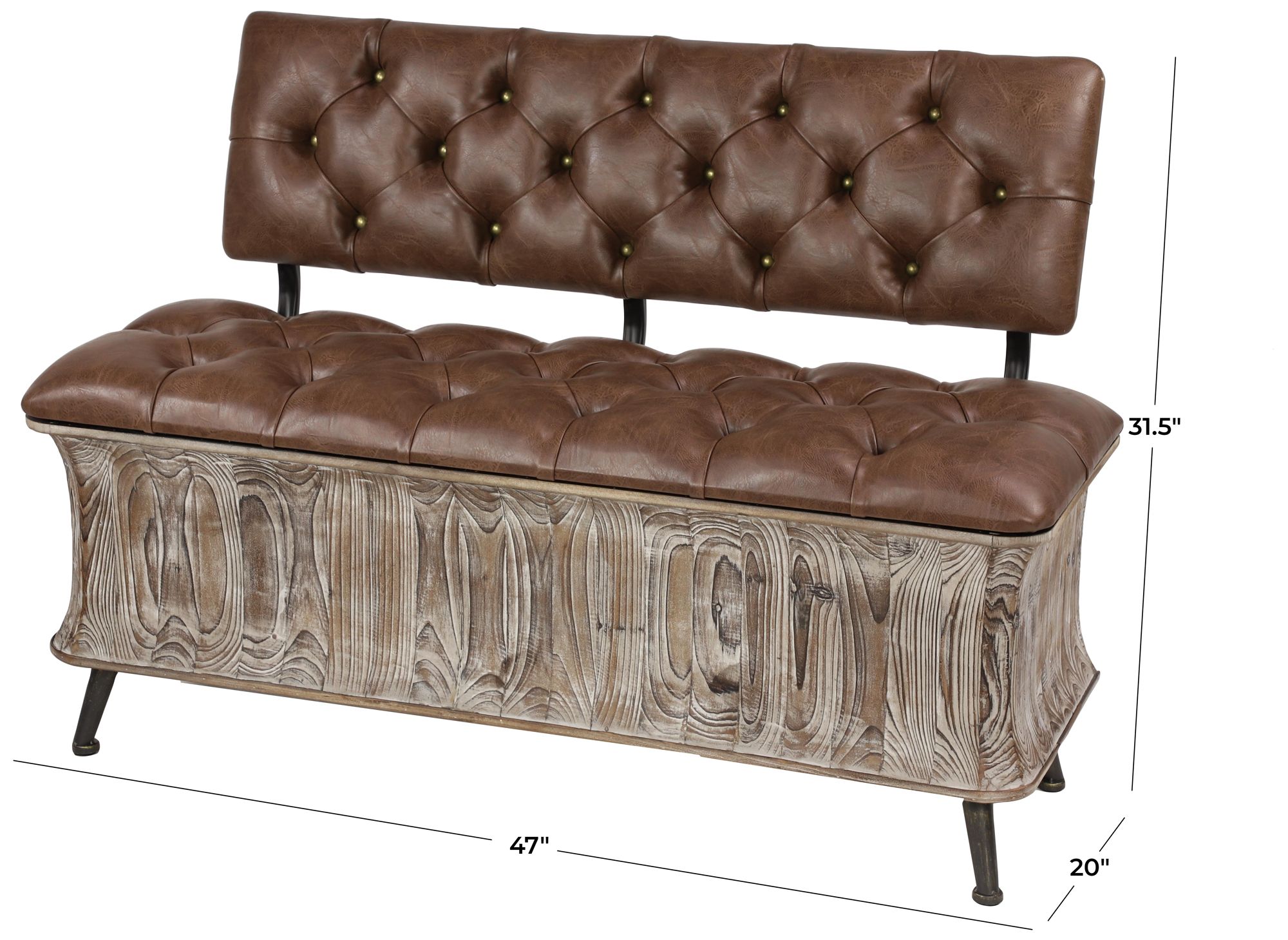Image 6 Brown Wood Rustic Storage Bench, 47" x 20" x 32" more views