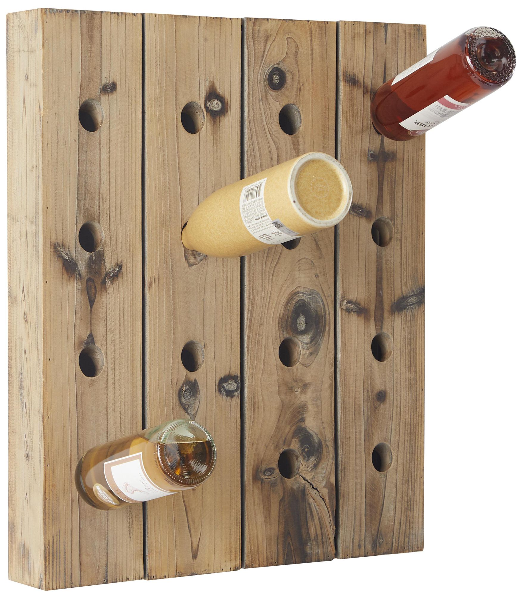 Image 2 Brown Wood Rustic Wall Wine Rack, 21" x 4" x 25"