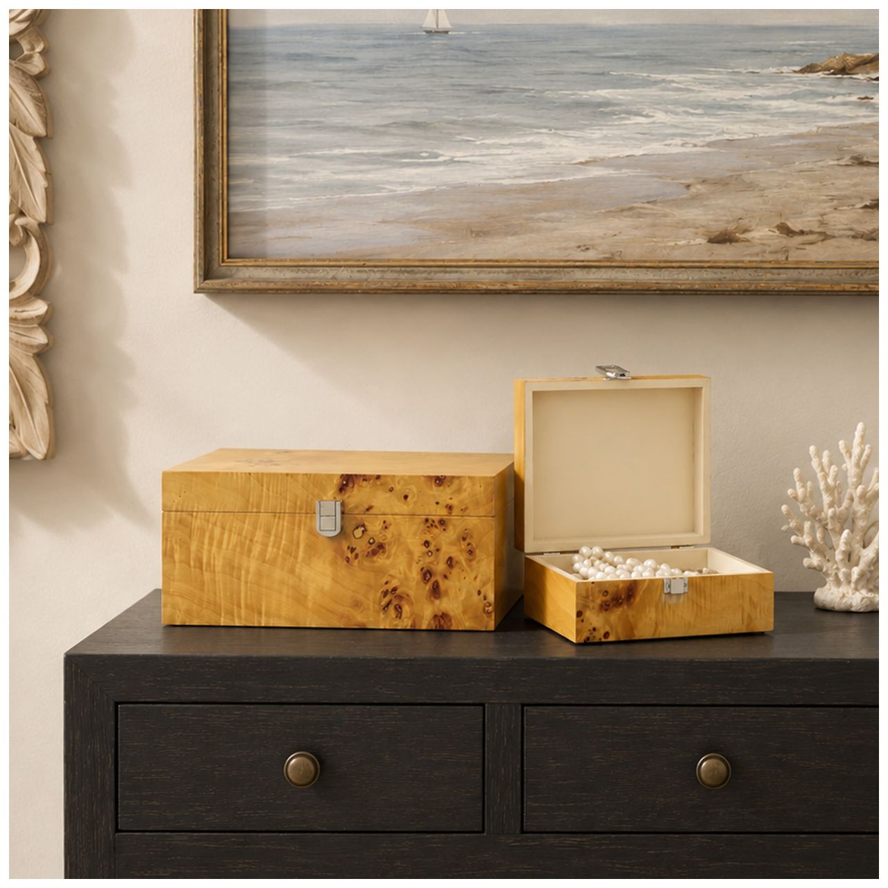 Image 4 Brown Wood Traditional Box, S/2 12", 8"W more views