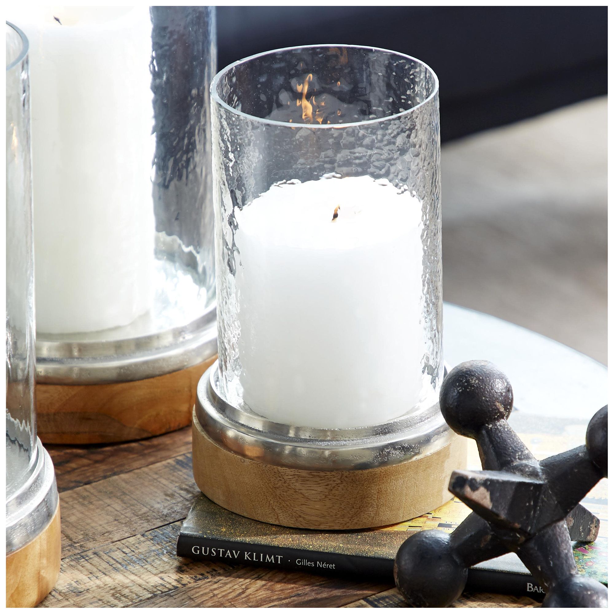 Image 2 Brown Wood Traditional Hurricane Lamp, S/3 13, 11, 9"H more views