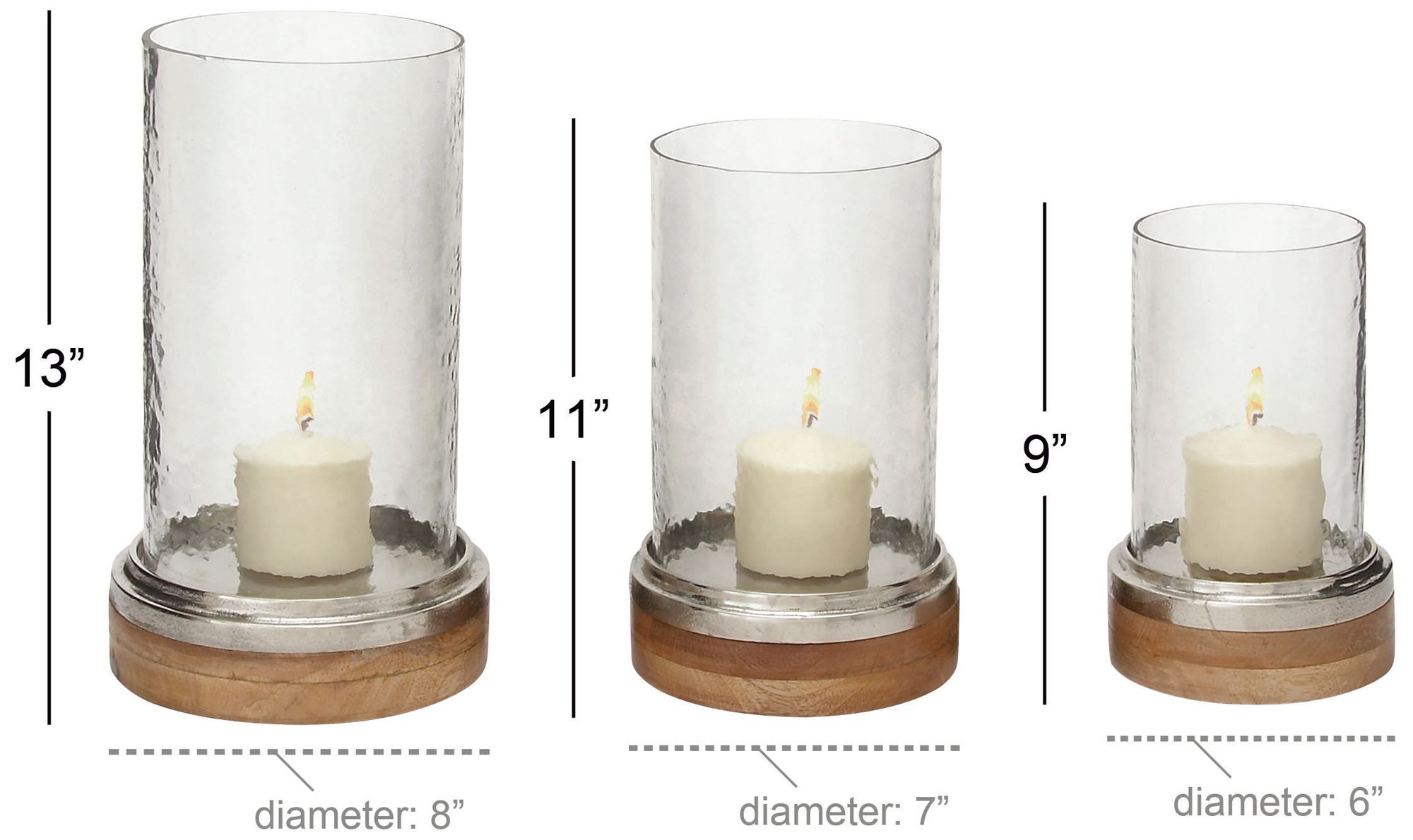 Image 5 Brown Wood Traditional Hurricane Lamp, S/3 13, 11, 9"H more views