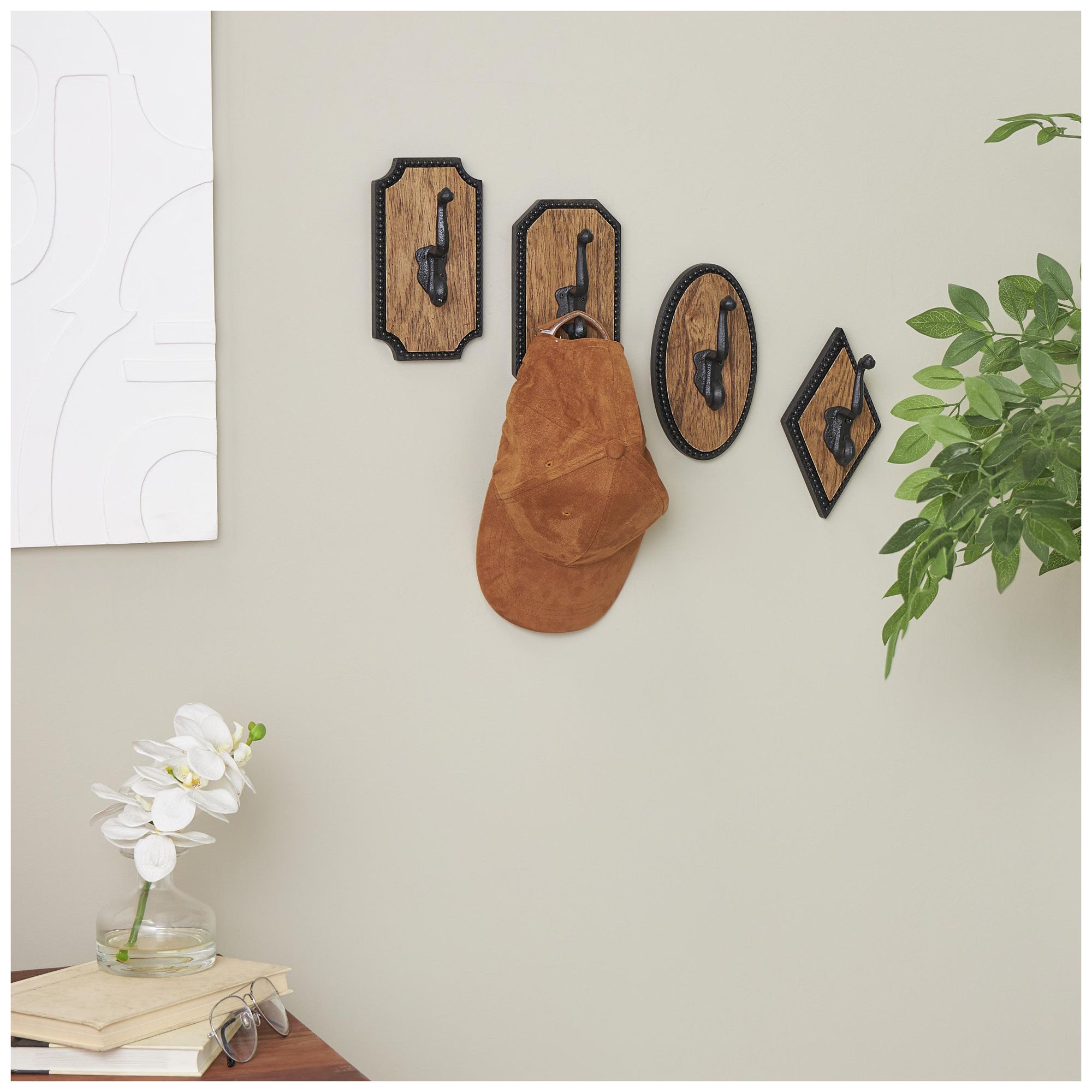 Image 4 Brown Wooden Farmhouse Wall Hook, S/4 4"W, 7"H more views