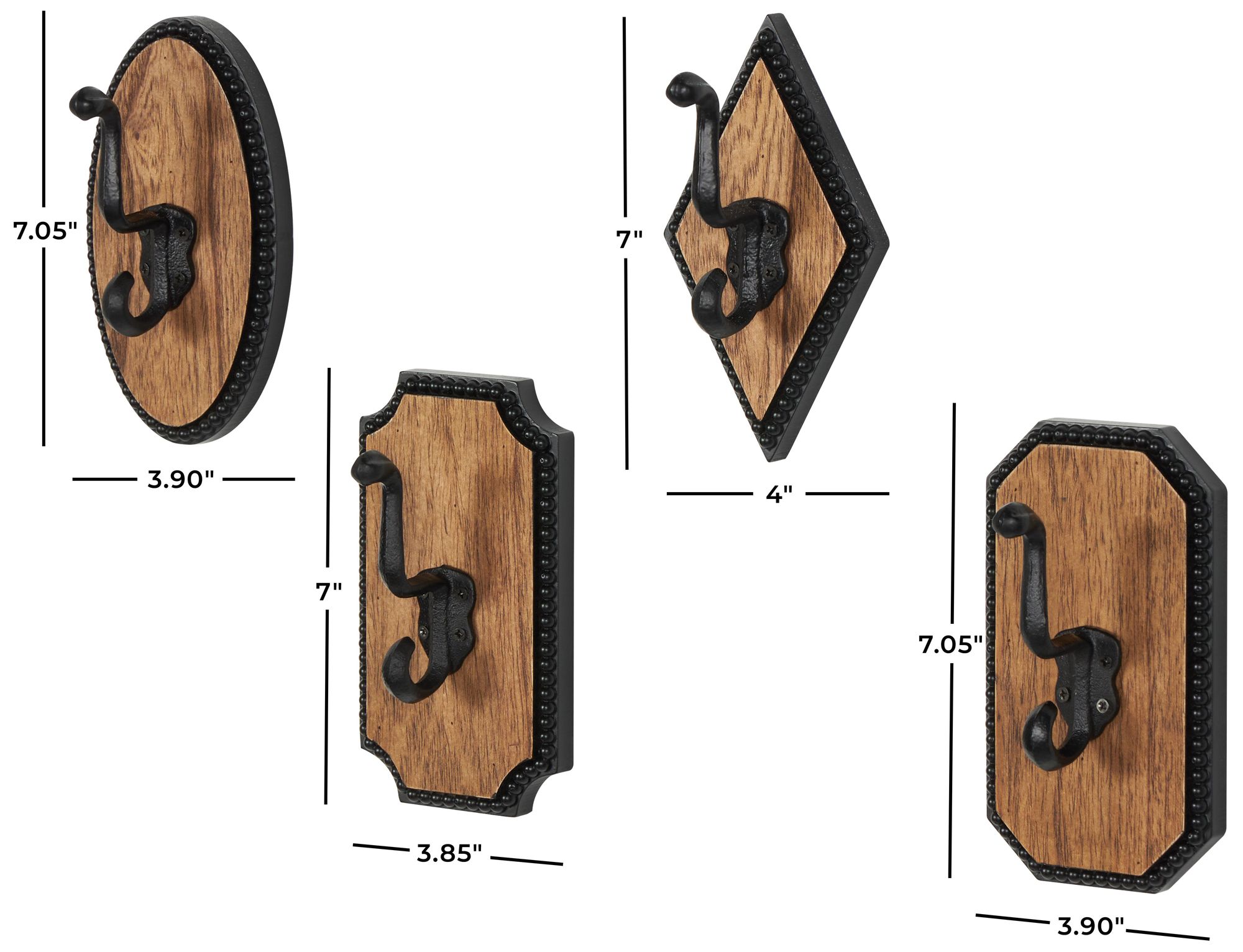 Image 7 Brown Wooden Farmhouse Wall Hook, S/4 4"W, 7"H more views