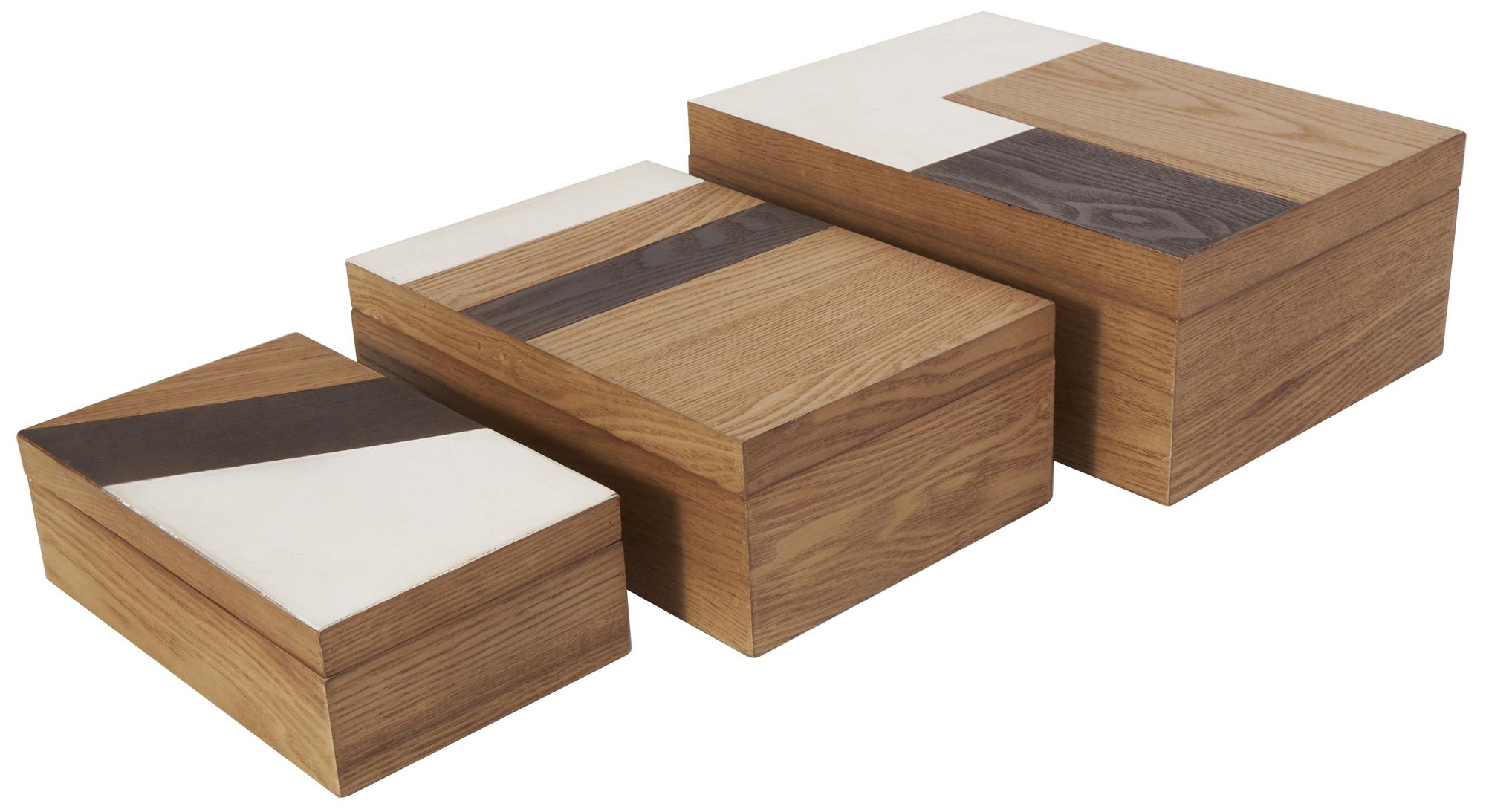 Image 2 Brown Wooden Modern Box, S/3 14", 12", 10"W