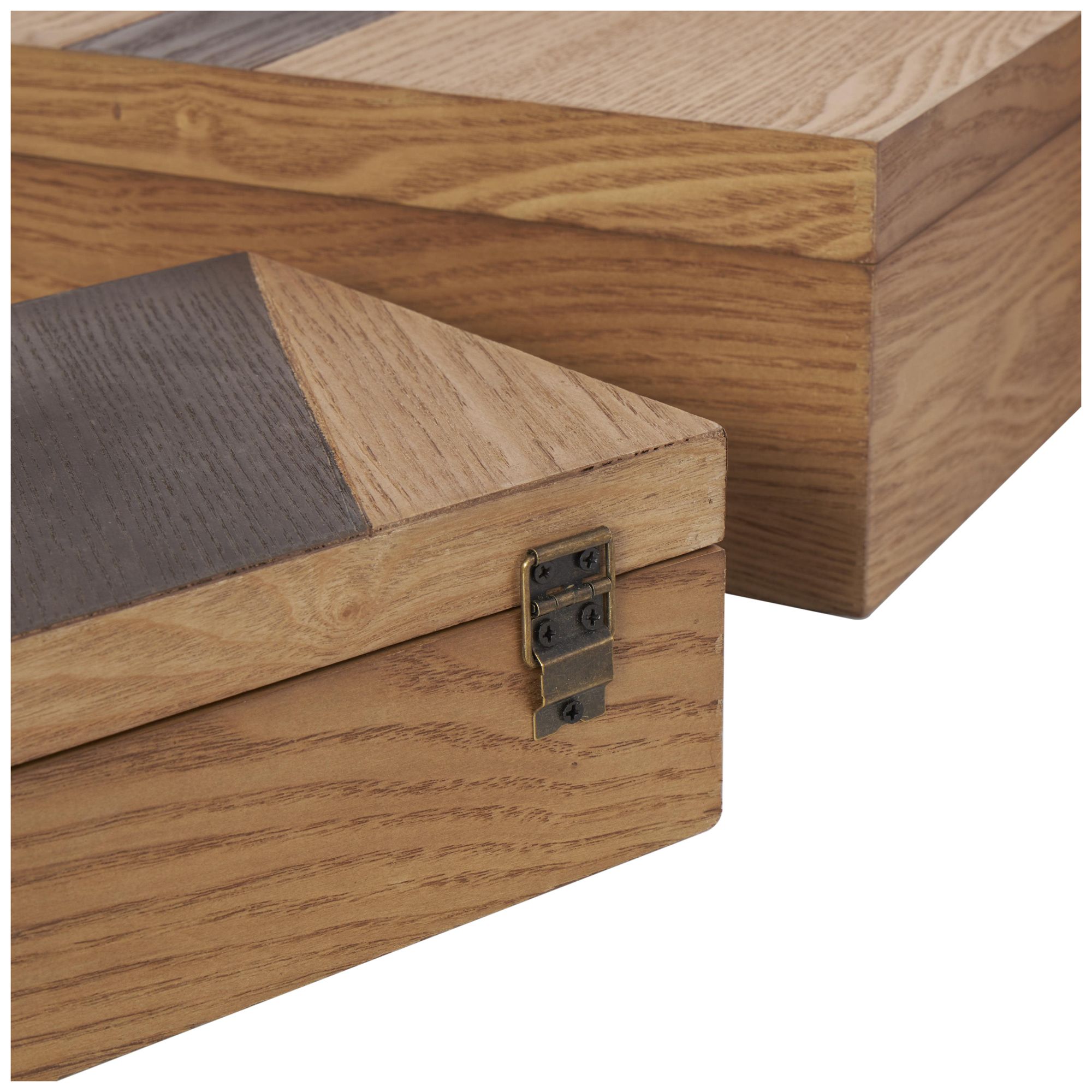 Image 3 Brown Wooden Modern Box, S/3 14", 12", 10"W more views