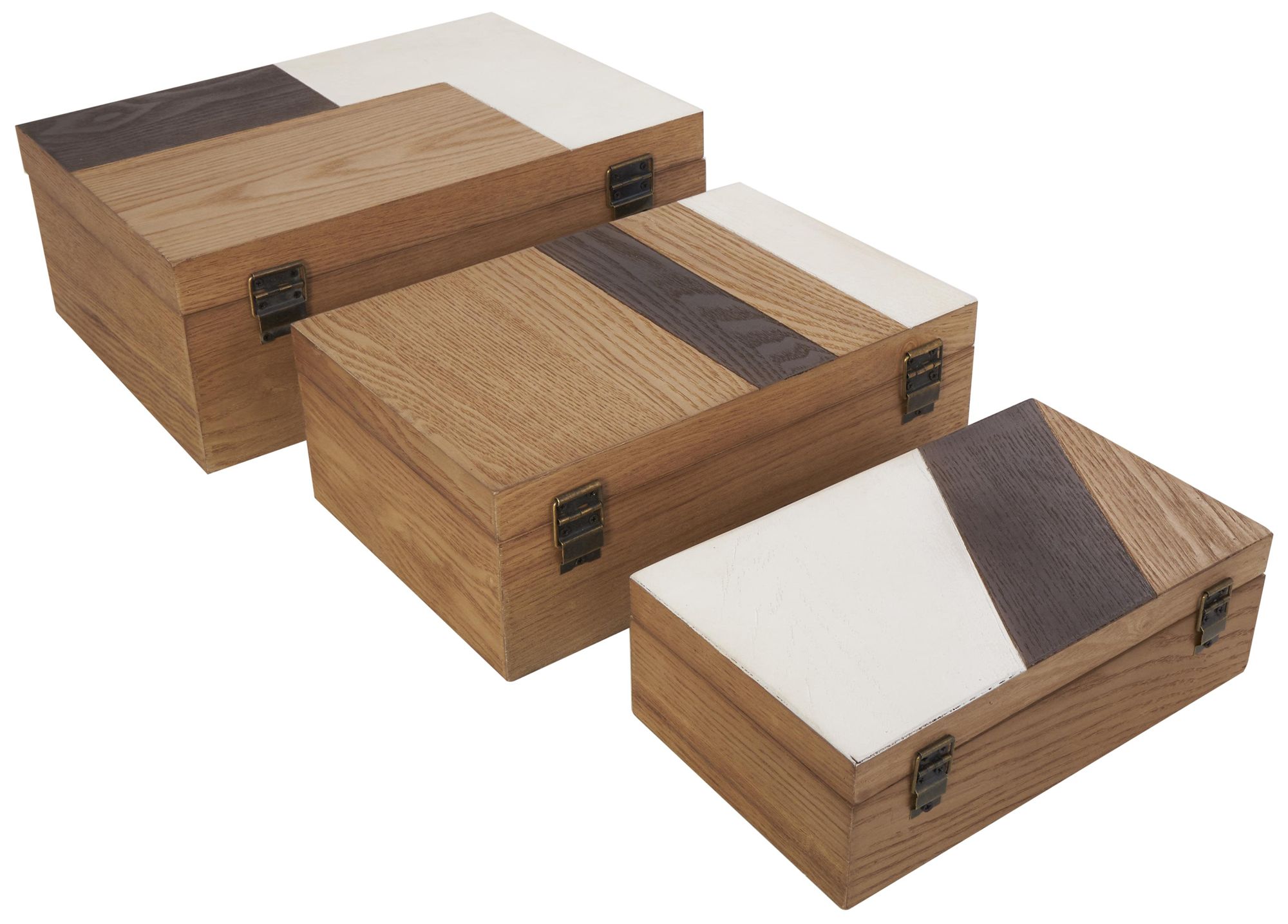 Image 5 Brown Wooden Modern Box, S/3 14", 12", 10"W more views