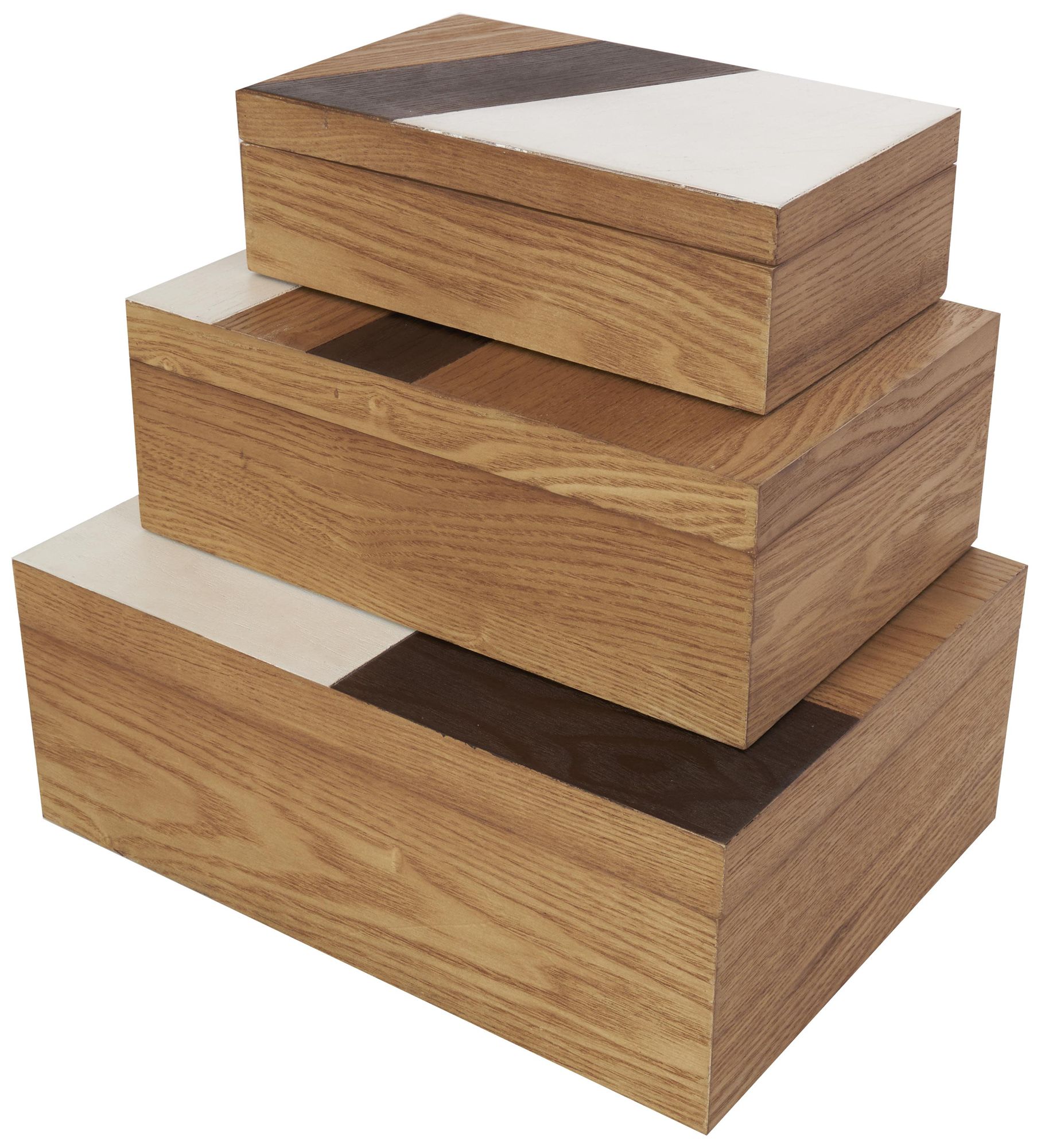 Image 6 Brown Wooden Modern Box, S/3 14", 12", 10"W more views