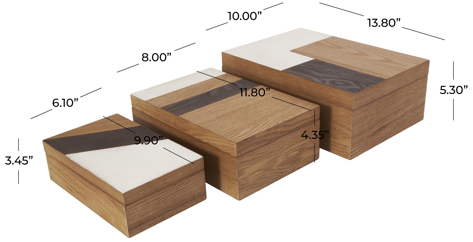 Image 7 Brown Wooden Modern Box, S/3 14", 12", 10"W more views