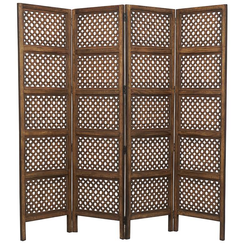 Image 1 Brown Wooden Traditional Room Divider Screen, 80" x 1" x 72"