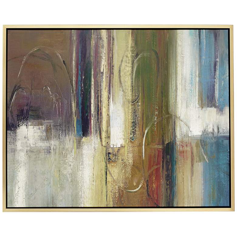 Brown, Yellow and Blue Abstract 53&quot; High Framed Wall Art