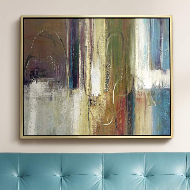 Brown, Yellow and Blue Abstract 53&quot; High Framed Wall Art