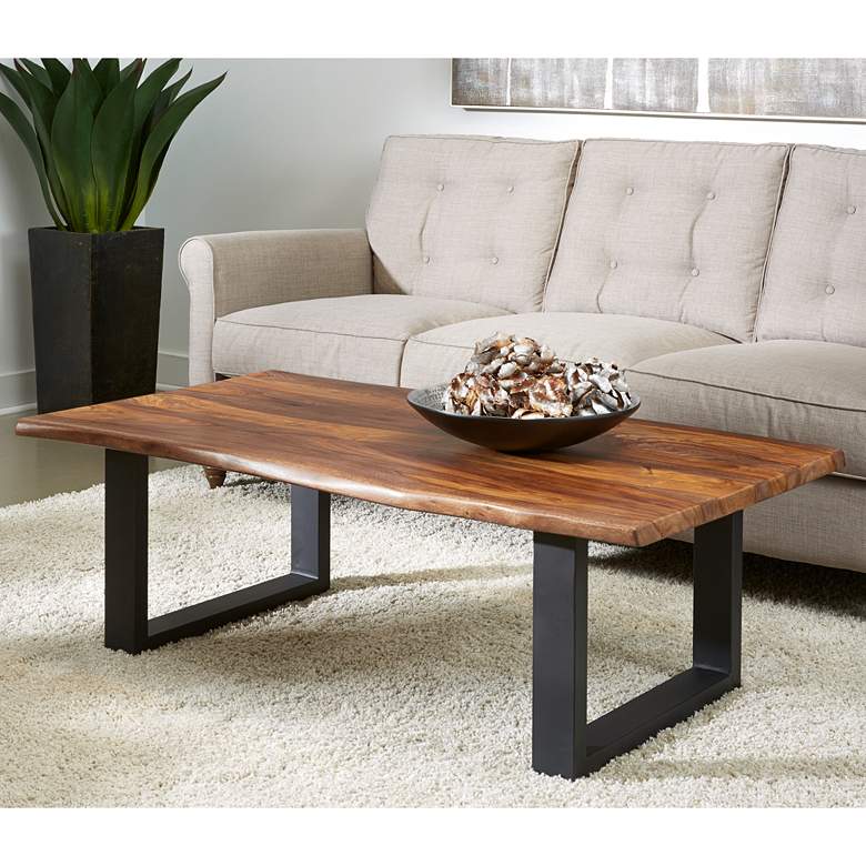 Image 2 Brownstone II 54" Natural Wood and Black Cocktail Table