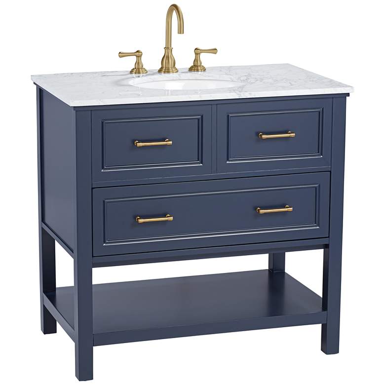 Bruce 36 1/4&quot; Wide 1-Drawer Blue Teak Wood Single Sink Vanity