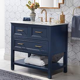 Image2 of Bruce 36 1/4" Wide 1-Drawer Blue Teak Wood Single Sink Vanity