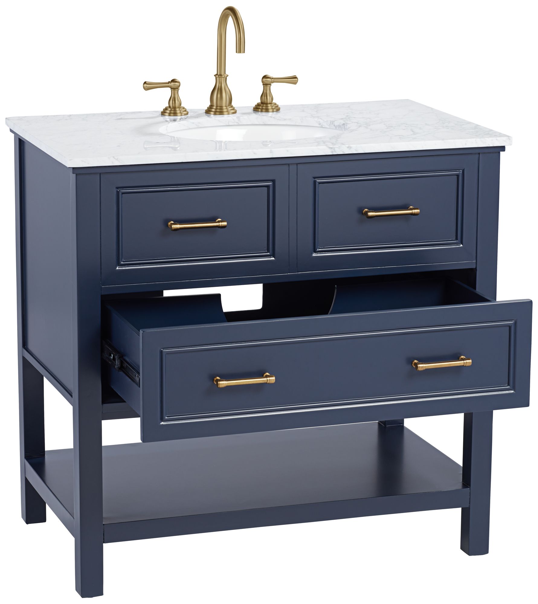 Bruce 36 1/4" Wide 1-Drawer Blue Teak Wood Single Sink Vanity in scene