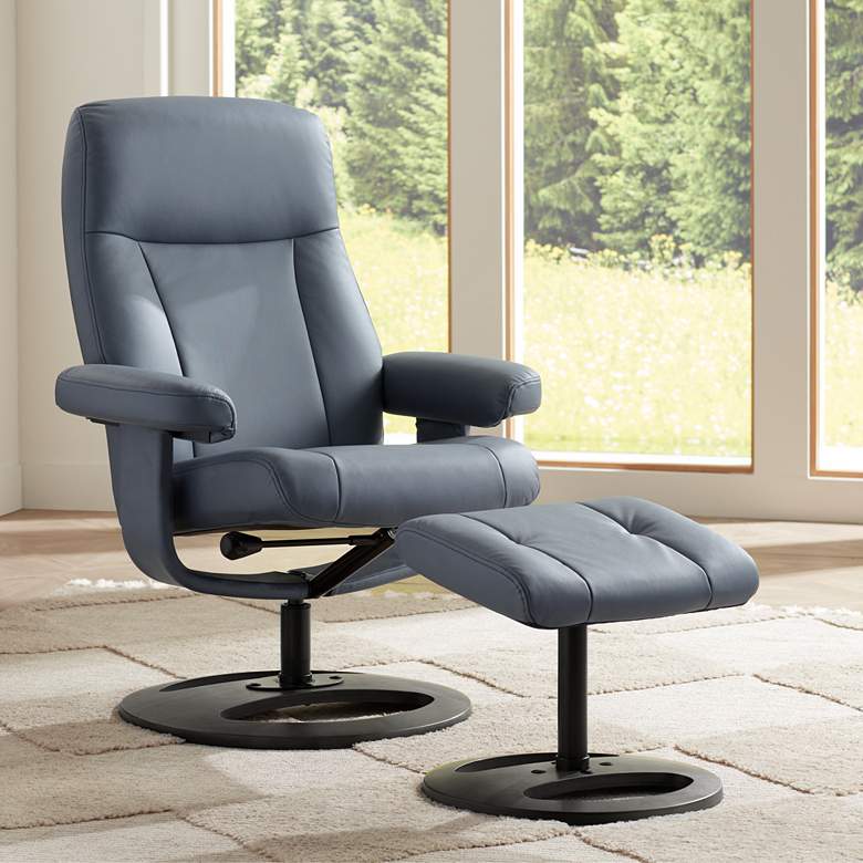 Image 1 Bruce Bermuda Gray Faux Leather Swivel Recliner and Ottoman