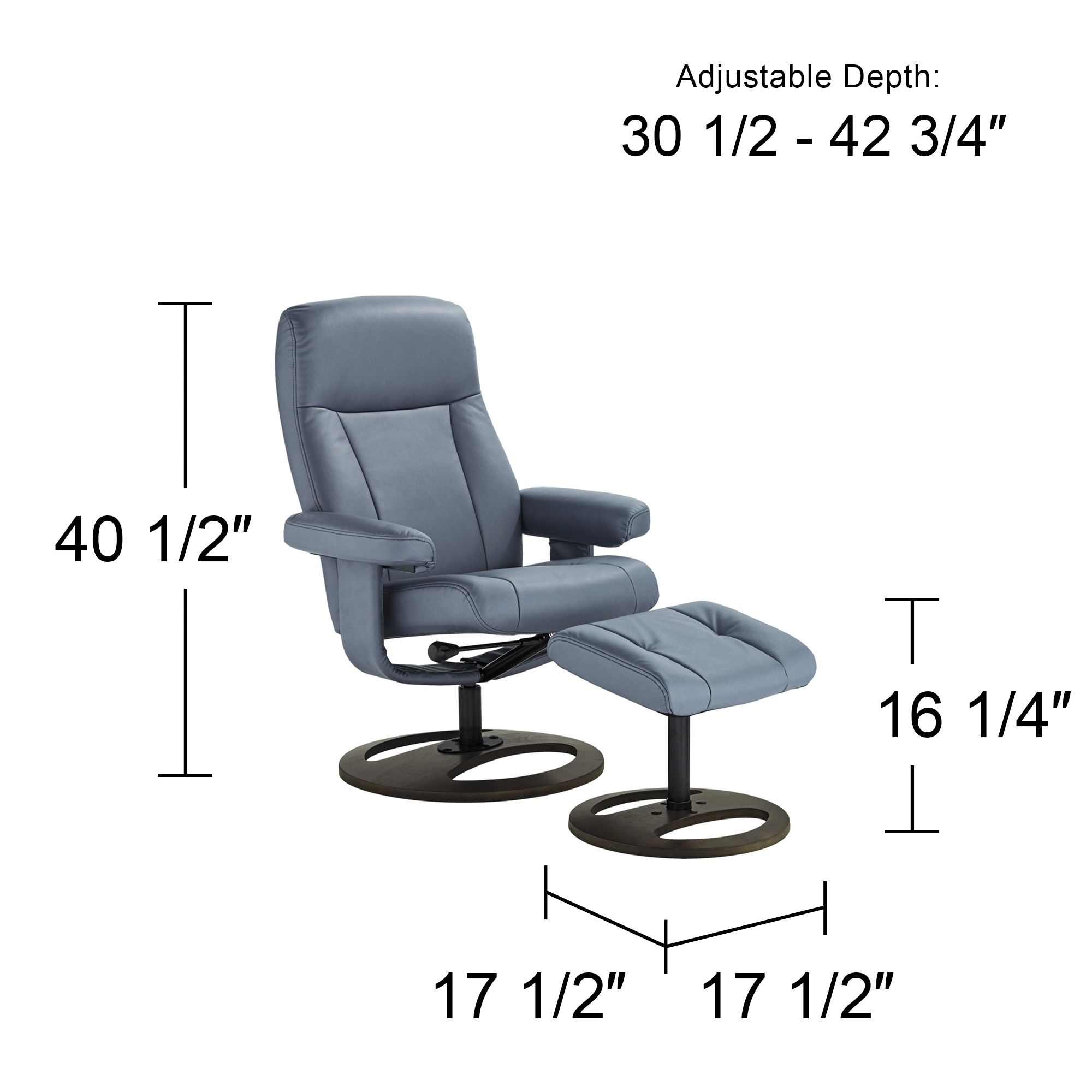 Bruce Bermuda Gray Faux Leather Swivel Recliner and Ottoman