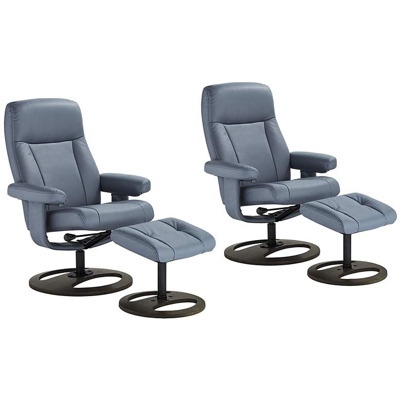Image 1 Bruce Bermuda Gray Faux Leather Swivel Recliners and Ottomans Set of 2