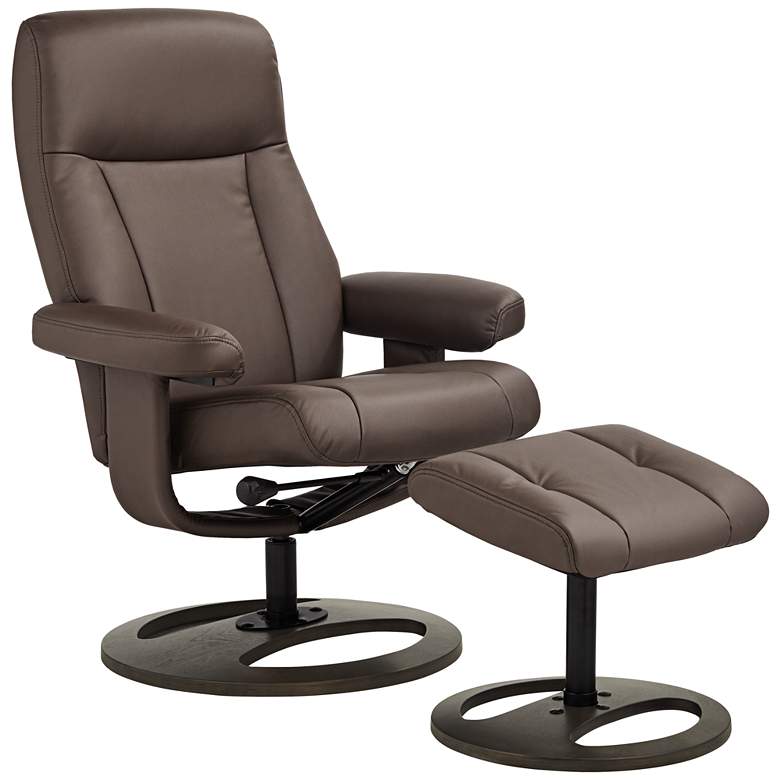 Image 1 Bruce Chocolate Faux Leather Swivel Recliner and Ottoman