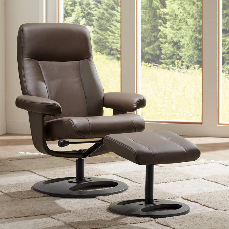 Image 1 Bruce Chocolate Faux Leather Swivel Recliner and Ottoman