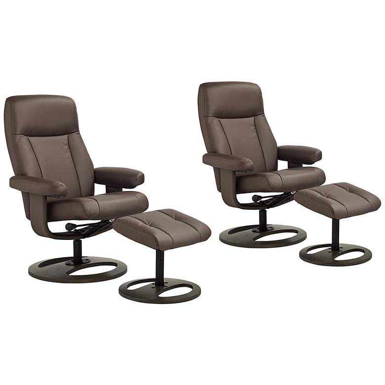 Image 1 Bruce Chocolate Faux Leather Swivel Recliners and Ottomans Set of 2