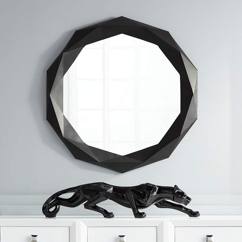 Image 1 Bruce Matte Black 30 inch Round Geometric Wall Mirror