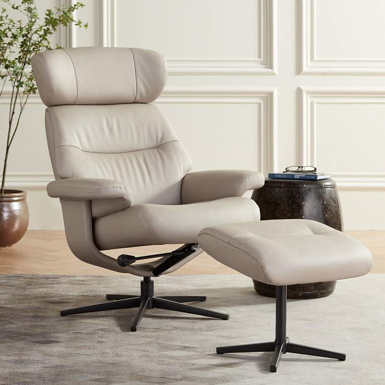 Image 1 Bruce Mushroom Faux Leather Swivel Recliner and Slanted Ottoman