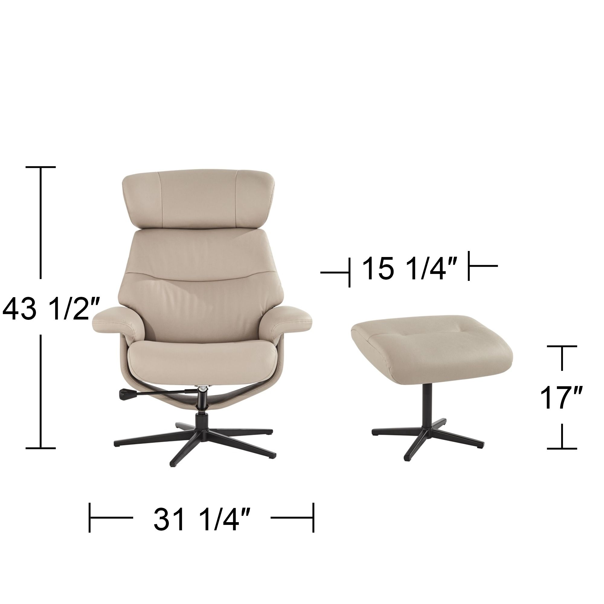 Bruce Mushroom Faux Leather Swivel Recliner and Slanted Ottoman