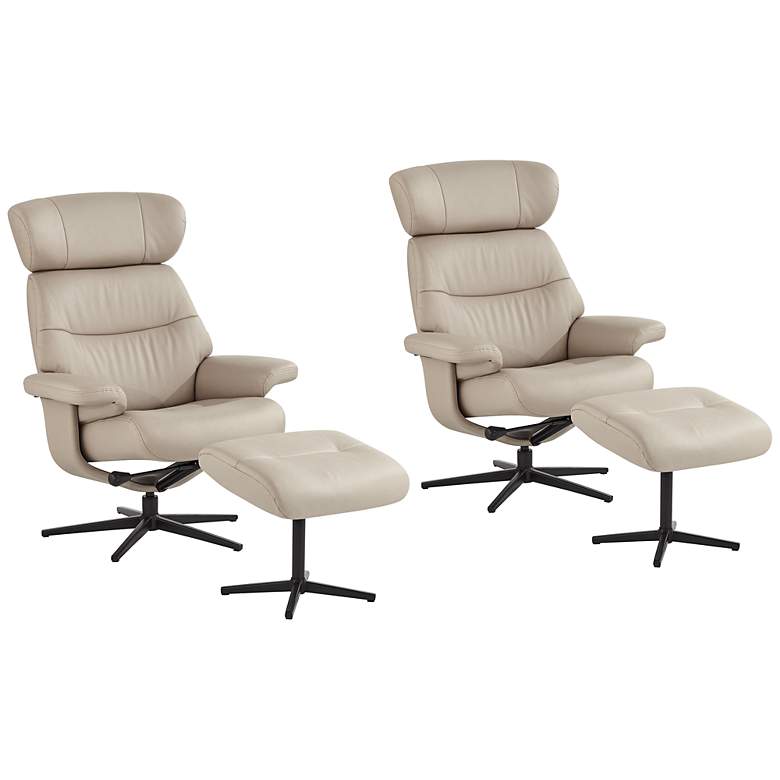 Image 1 Bruce Mushroom Faux Leather Swivel Recliners and Ottomans Set of 2