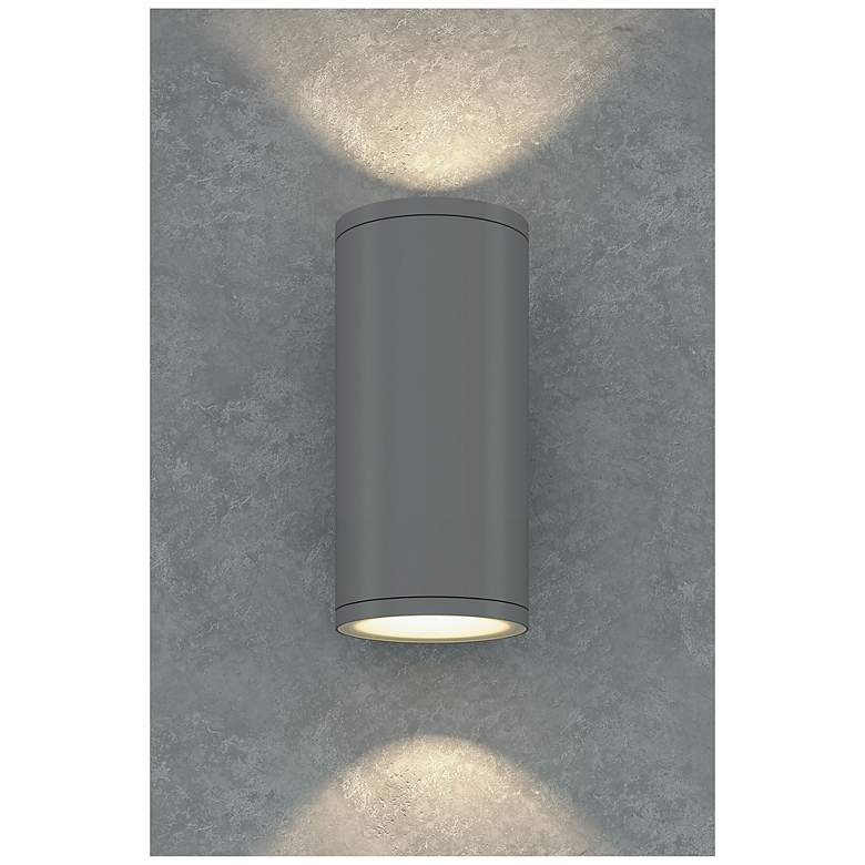 Image 3 Bruck 13" High Silver Up and Down Cylinder Outdoor Wall Sconce more views