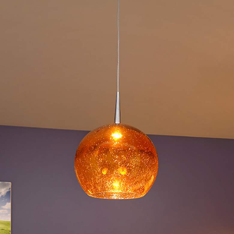 Image 1 Bruck Bobo 6" Wide Matte Chrome Amber Art Glass Mini Pendant