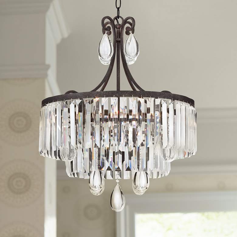 Bruini 20&quot; Wide Bronze Crystal 4-Light Chandelier by Inspire Me Home