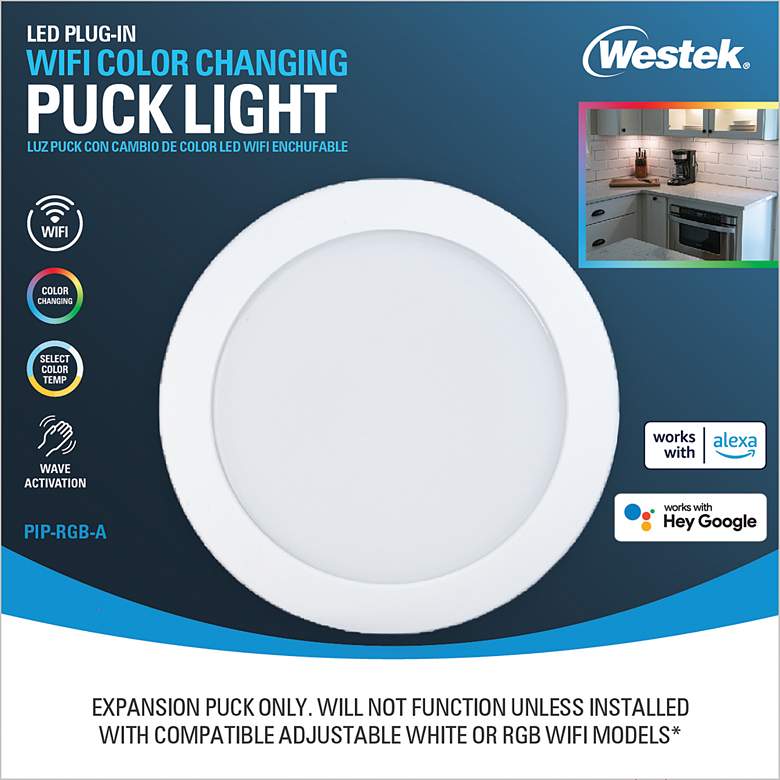 Image 2 Brun 4 1/2 inch Wide White CCT Wi-Fi LED Plug-In Puck Light more views