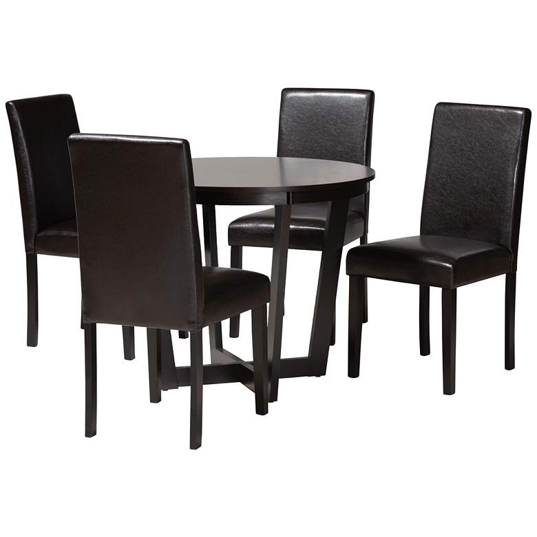 Image 2 Bruna Dark Brown Faux Leather 5-Piece Dining Set