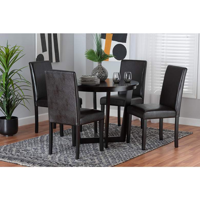 Image 1 Bruna Dark Brown Faux Leather 5-Piece Dining Set
