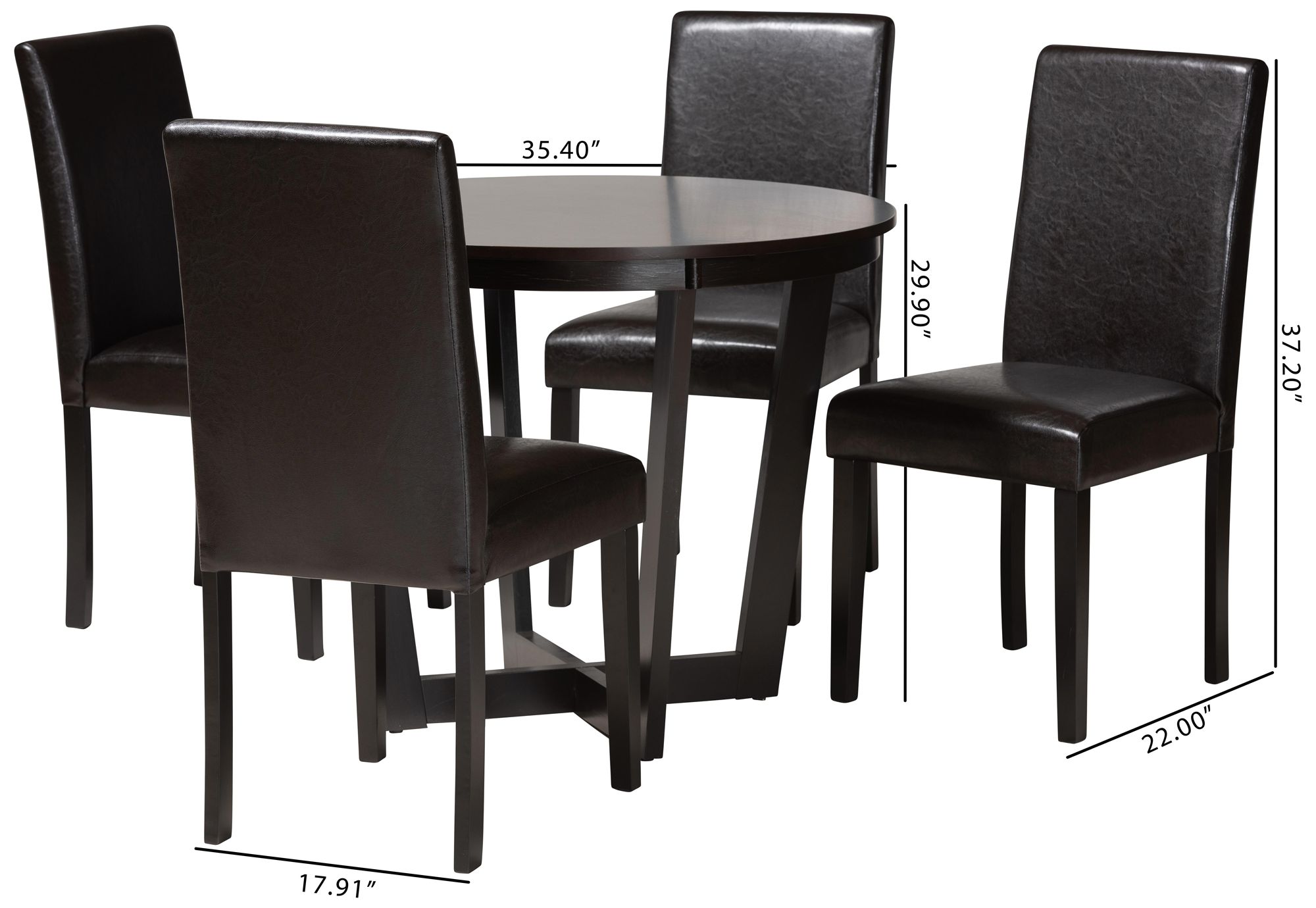 Bruna Dark Brown Faux Leather 5-Piece Dining Set