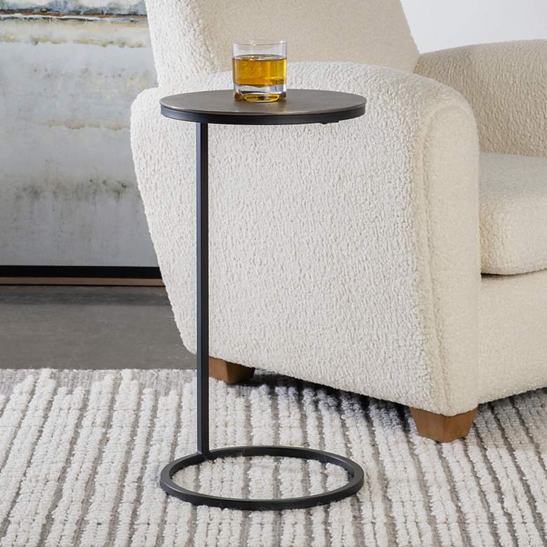 Image 1 Brunei 12 1/2"W Aged Black Antique Nickel Round Accent Table