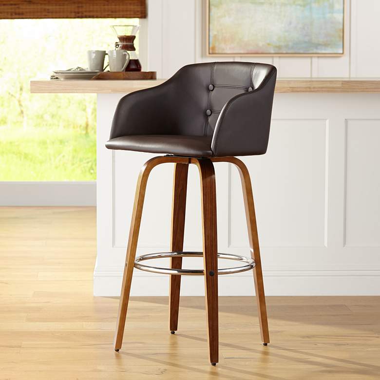 Image 1 Bruno 29 1/2" Chocolate Faux Leather Swivel Barstool