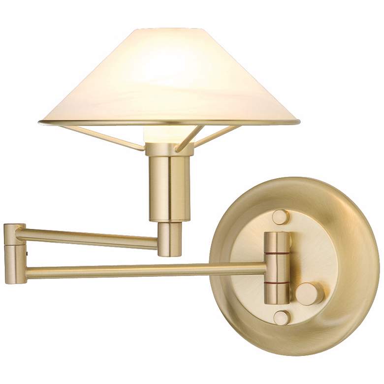 Image 1 Brushed Brass Alabaster White Glass Swing Arm Wall Lamp
