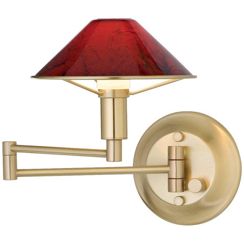 Image 1 Brushed Brass Magma Red Glass Swing Arm Wall Lamp