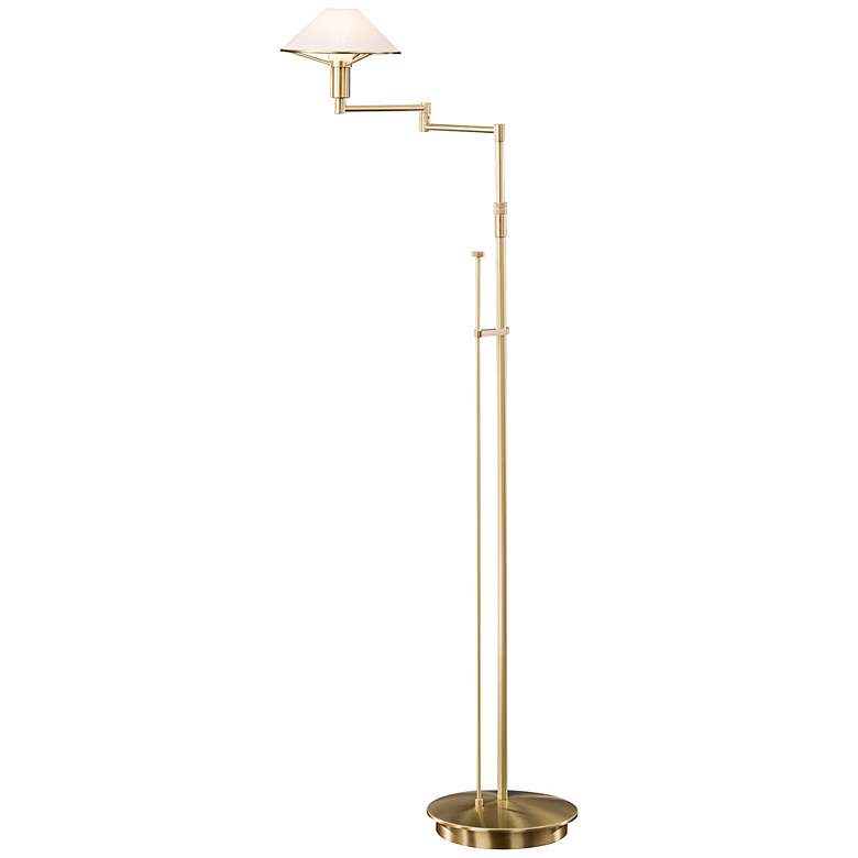 Image 1 Brushed Brass Satin White Swing Arm Holtkoetter Floor Lamp