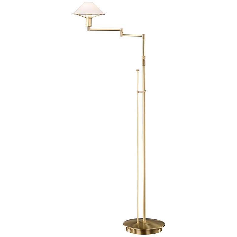 Image 1 Brushed Brass True White Swing Arm Holtkoetter Floor Lamp