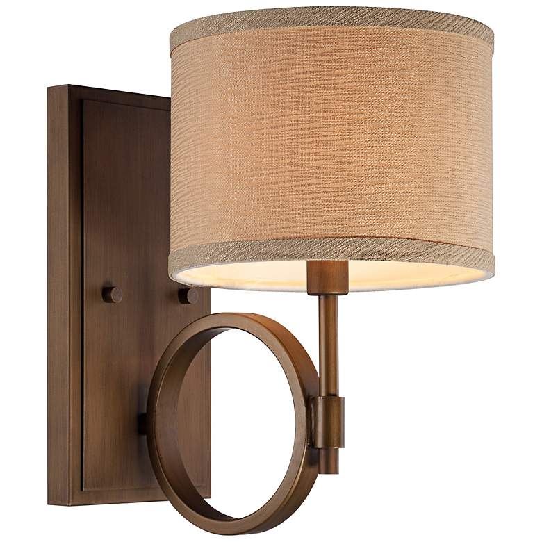 Image 1 Brushed-Bronze Hand-Crafted Shade 13 inch High Wall Sconce