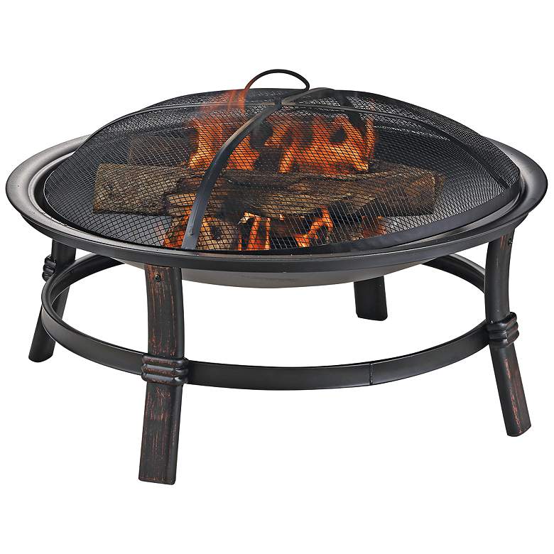 Image 1 Brushed Copper 29" Wide Wood Burning Outdoor Fire Pit