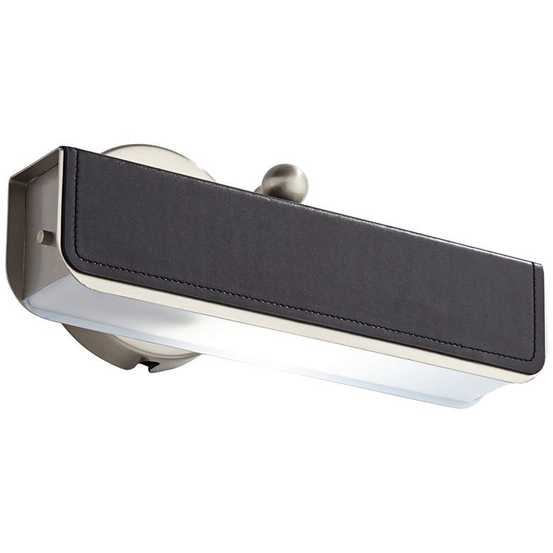 Image 1 Brushed Nickel and Faux Black Leather Plug-In Picture Light