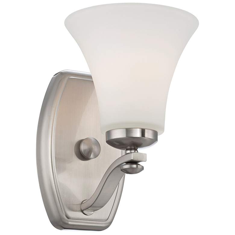 Image 1 Brushed Nickel and White Glass 9 inch High Wall Sconce