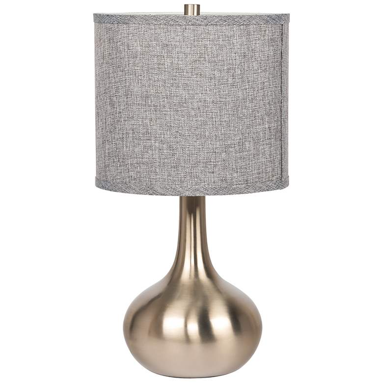 Image 1 Brushed Nickel Base Table Lamp with Grey Linen Hardback Shade